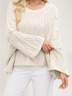 Oversized Cable Knit Drop Shoulder Sweater For Women 2026