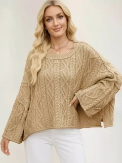 Oversized Cable Knit Drop Shoulder Sweater For Women 2026
