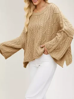 Oversized Cable Knit Drop Shoulder Sweater For Women 2026
