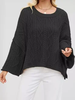 Oversized Cable Knit Drop Shoulder Sweater For Women 2026