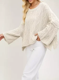 Oversized Cable Knit Drop Shoulder Sweater For Women 2026