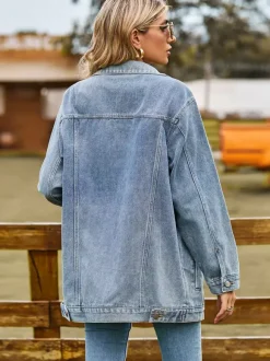 Oversized Denim Jacket For Women - Long Boyfriend Fit Distressed Jean Trucker Coat - Spring Chic Streetwear 2026