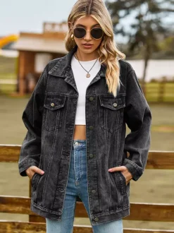 Oversized Denim Jacket For Women - Long Boyfriend Fit Distressed Jean Trucker Coat - Spring Chic Streetwear 2026