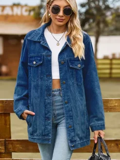 Oversized Denim Jacket For Women - Long Boyfriend Fit Distressed Jean Trucker Coat - Spring Chic Streetwear 2026
