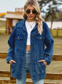 Oversized Denim Jacket For Women - Long Boyfriend Fit Distressed Jean Trucker Coat - Spring Chic Streetwear 2026