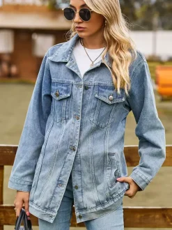 Oversized Denim Jacket For Women - Long Boyfriend Fit Distressed Jean Trucker Coat - Spring Chic Streetwear 2026