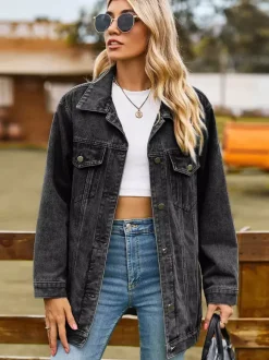Oversized Denim Jacket For Women - Long Boyfriend Fit Distressed Jean Trucker Coat - Spring Chic Streetwear 2026
