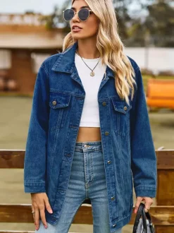 Oversized Denim Jacket For Women - Long Boyfriend Fit Distressed Jean Trucker Coat - Spring Chic Streetwear 2026