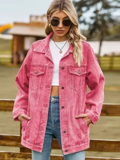 Oversized Denim Jacket For Women - Long Boyfriend Fit Distressed Jean Trucker Coat - Spring Chic Streetwear 2026