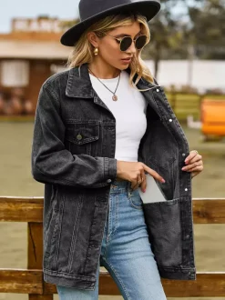 Oversized Denim Jacket For Women - Long Boyfriend Fit Distressed Jean Trucker Coat - Spring Chic Streetwear 2026
