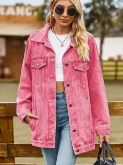 Oversized Denim Jacket For Women - Long Boyfriend Fit Distressed Jean Trucker Coat - Spring Chic Streetwear 2026
