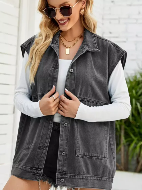 Oversized Denim Vest For Women - Vintage Long Distressed Sleeveless Jean Jacket Coat - Spring Summer Streetwear 2026