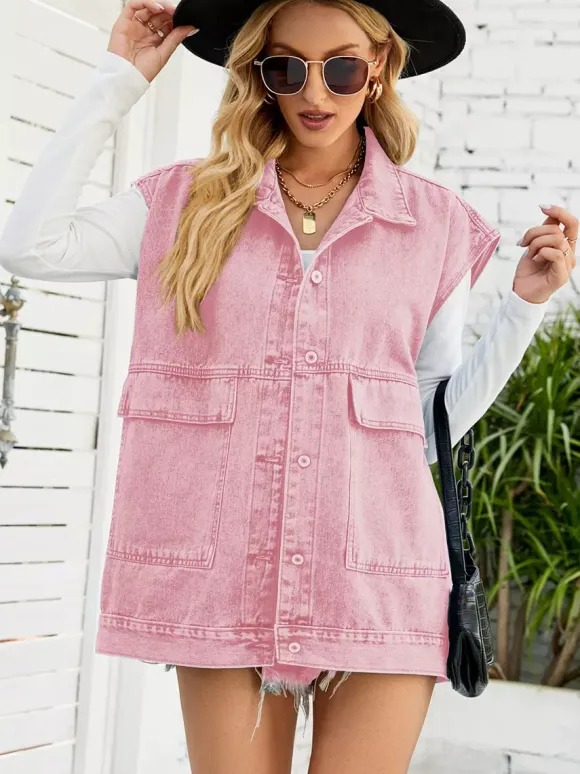 Oversized Denim Vest For Women - Vintage Long Distressed Sleeveless Jean Jacket Coat - Spring Summer Streetwear 2026