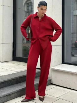 Oversized Knit Loungewear 2 Piece Set For Women - Casual Cardigan And Wide Leg Pants - Spring Cozy Streetwear 2026