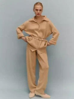 Oversized Knit Loungewear 2 Piece Set For Women - Casual Cardigan And Wide Leg Pants - Spring Cozy Streetwear 2026