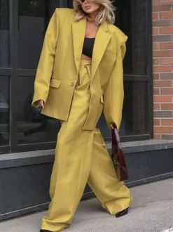 Oversized Suit And Wide-leg Pants 2 Piece Co-ord Set In Yellow For Autumn 2026