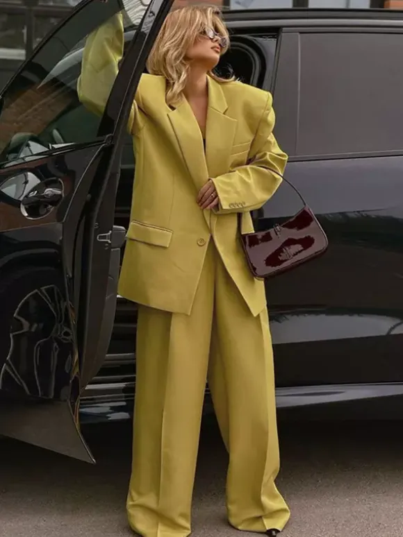 Oversized Suit And Wide-leg Pants 2 Piece Co-ord Set In Yellow For Autumn 2026