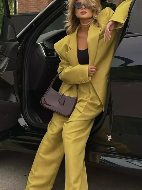 Oversized Suit And Wide-leg Pants 2 Piece Co-ord Set In Yellow For Autumn 2026