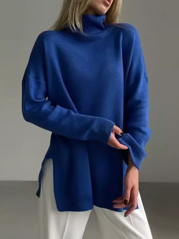Oversized Turtleneck Pullover Sweater With Side Slits For Women 2026
