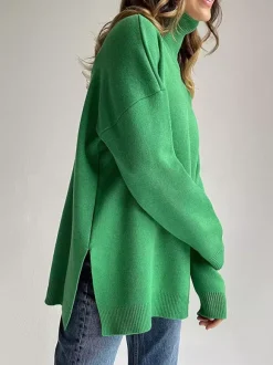 Oversized Turtleneck Pullover Sweater With Side Slits For Women 2026