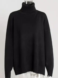 Oversized Turtleneck Pullover Sweater With Side Slits For Women 2026