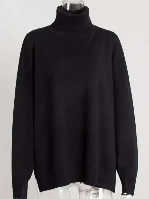 Oversized Turtleneck Pullover Sweater With Side Slits For Women 2026