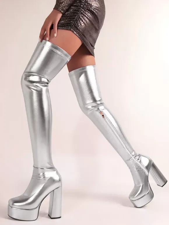 Over The Knee Boots Metallic Platform Sexy High Heel Thigh High Boots