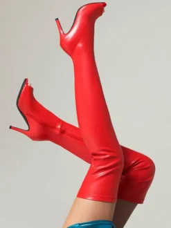 Over The Knee Boots Red Peep Toe Strench Sexy Thigh High Boots