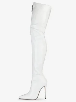 Over The Knee Boots Red Pointed Toe Zip Up Bright Leather High Heel Thigh High Boots
