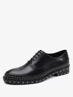 Oxford Shoes Men Luxury High Quality Full Cowhide Handmade Rivets Gentleman Geniune Leather Black Business Dress Wedding