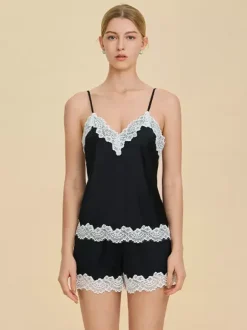 Pajama Sets Black Lace Indoor Lingerie 2-Piece Sets