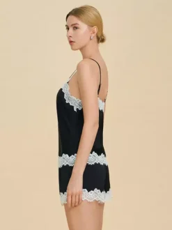 Pajama Sets Black Lace Indoor Lingerie 2-Piece Sets