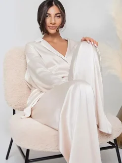 Pajama Sets Coffee Brown Sash Indoor Oversized Silk-like Lingerie
