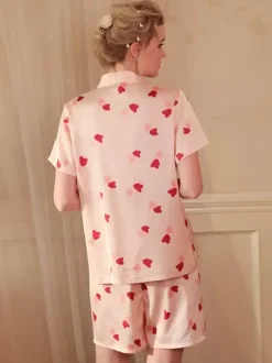 Pajama Sets Pink Indoor Silk-like Lingerie