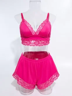 Pajama Sets Rose Lace Indoor Lingerie Sleepwear
