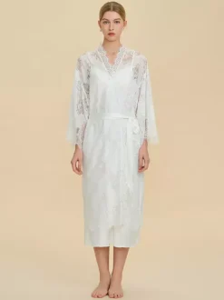 Pajamas Sleepwear Robes White Lace Indoor Lingerie
