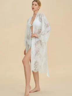 Pajamas Sleepwear Robes White Lace Indoor Lingerie