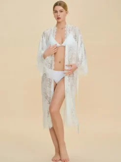 Pajamas Sleepwear Robes White Lace Indoor Lingerie