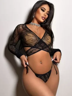 Pajama Sets Black Cut Out Daily Casual Lingerie