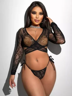 Pajama Sets Black Cut Out Daily Casual Lingerie