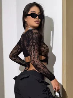 Pajama Sets Black Cut Out Daily Casual Lingerie