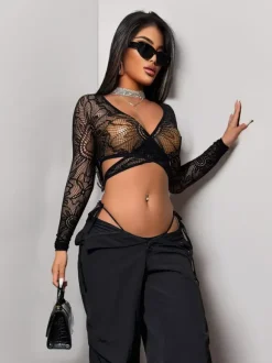 Pajama Sets Black Cut Out Daily Casual Lingerie