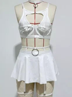 Pajama Sets Red Metal Details Indoor Lingerie Bra Skirt Sets