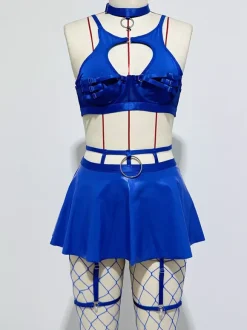 Pajama Sets Red Metal Details Indoor Lingerie Bra Skirt Sets