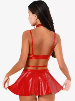 Pajama Sets Red Metal Details Indoor Lingerie Bra Skirt Sets