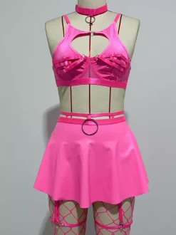Pajama Sets Red Metal Details Indoor Lingerie Bra Skirt Sets