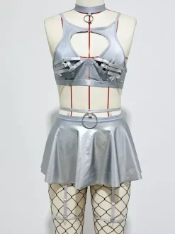 Pajama Sets Red Metal Details Indoor Lingerie Bra Skirt Sets