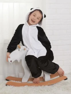 Panda Onesie Kigurumi Pajamas Kids Unisex Black Flannel Winter Sleepwear Mascot Animal Halloween Costume onesie pajamas