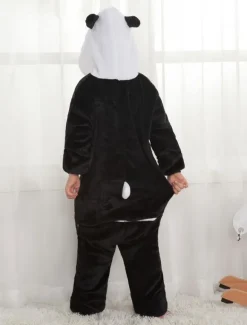 Panda Onesie Kigurumi Pajamas Kids Unisex Black Flannel Winter Sleepwear Mascot Animal Halloween Costume onesie pajamas