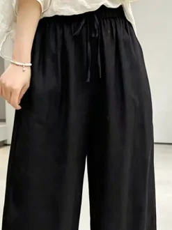 Pants Black Polyester Trousers